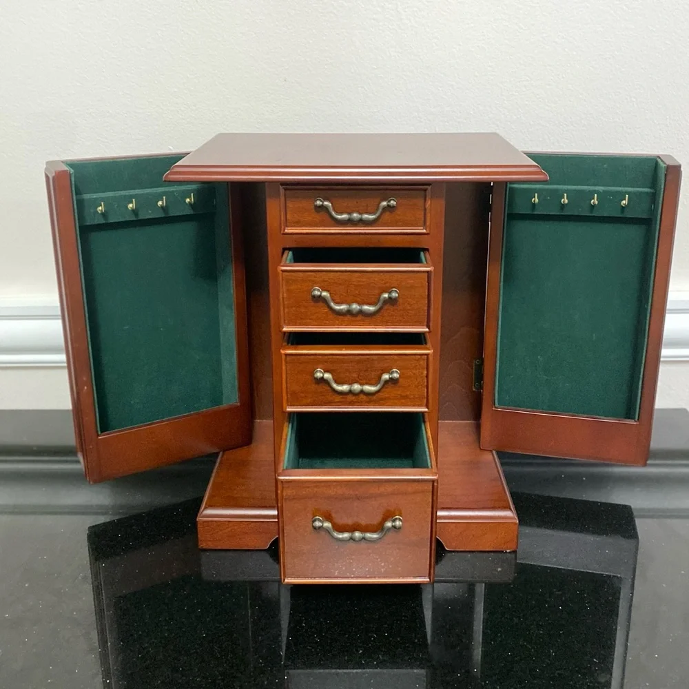 Wood Jewelry Box Drawers Doors Storage - Picture 2 of 6